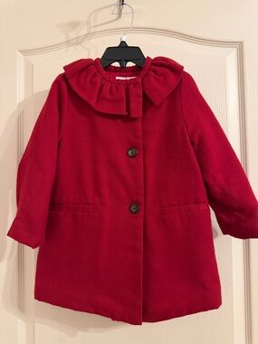Edgehill Collection Girls' Bright Red Ruffle-Collar Pea Coat
